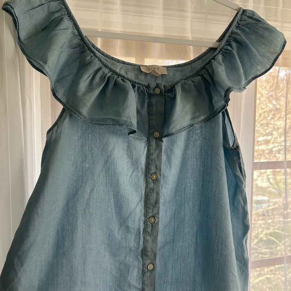 LOFT Light Blue Ruffle Blouse - Picture 1 of 4
